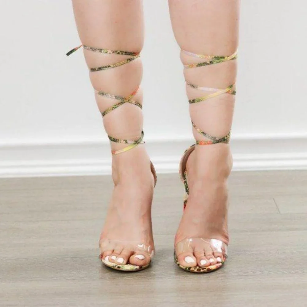 Leopard & Snake Laced-up Leg Tie Clear Toe Band - Picture 5 of 15